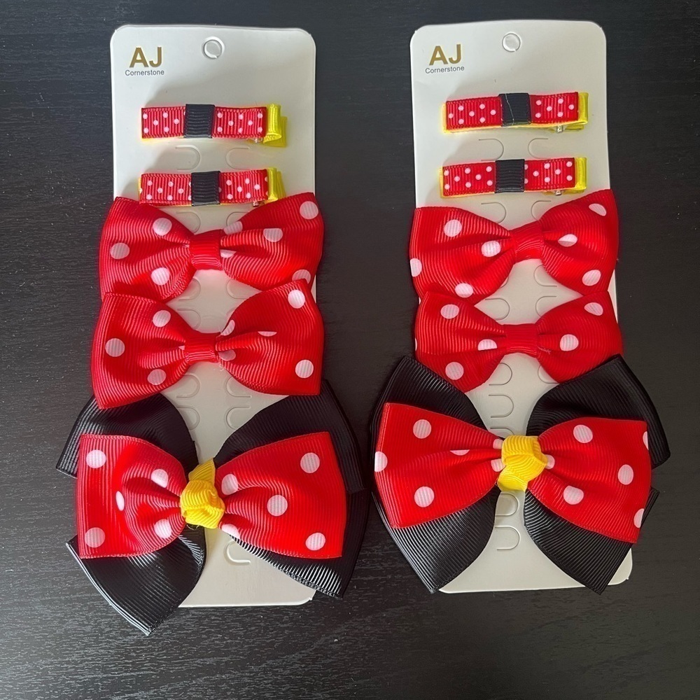 2 PK Mickey Mouse Polkadot Hair Bows Red